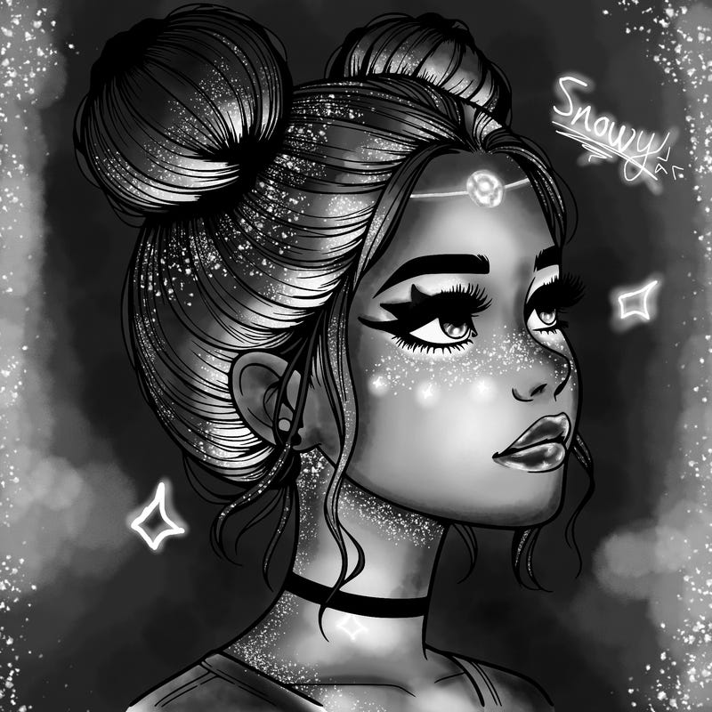 realistic girl with buns on the top of her head