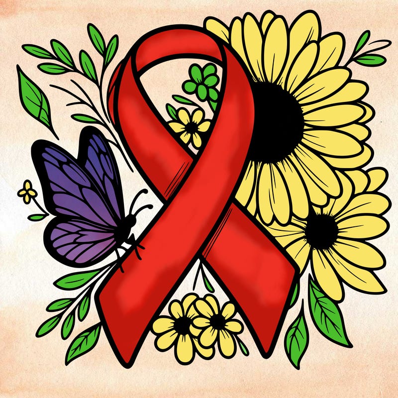 cancer awareness symbol with flowers and butterflies