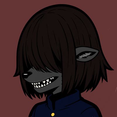 sharp teeth deer man with bob haircut