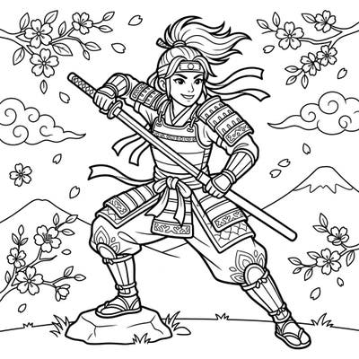 Unleash your creativity with this exciting coloring page featuring a valiant Onna-Bugeisha, a female samurai warrior, ready for action! Designed for kids aged 4-8, this illustration combines historical inspiration with fun, recognizable details for a rewarding artistic adventure.