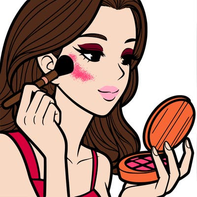 little girl putting on makeup