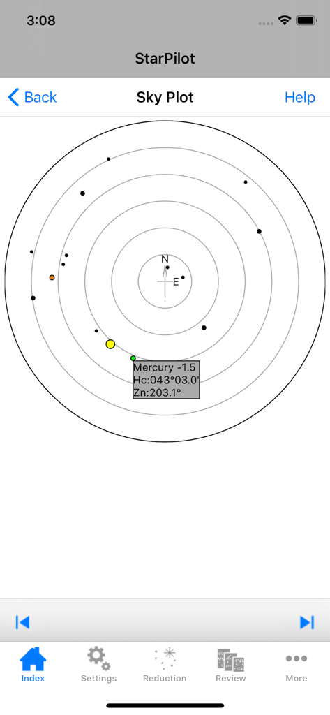 StarPilot 천체 항해 하늘 플롯으로 행성과 별의 레이더와 유사한 디스플레이 표시