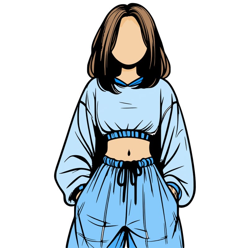 realistic girl faceless with baggy pants and a crop top