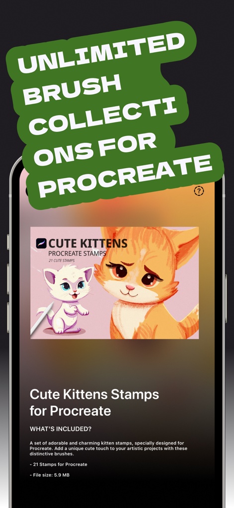 Stamps for Procreate - Procreate app screen displaying a collection of cute kitten stamps