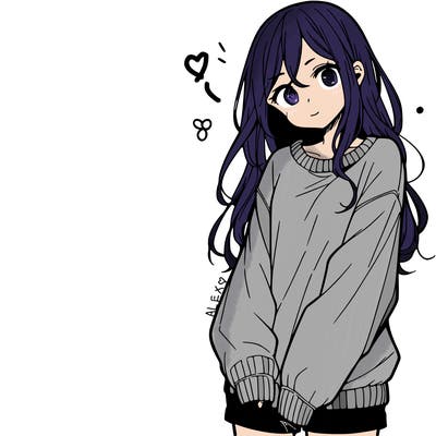 manga teen girl  in a sweater and baggy pants
