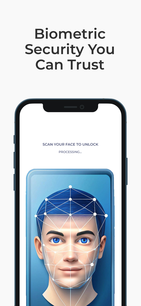 Authenticator App PRO - iPhone displaying a Face ID scan for biometric security on the Authenticator App PRO