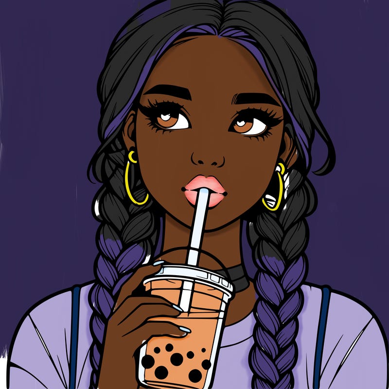 realistic girl with braided hair drinking boba
