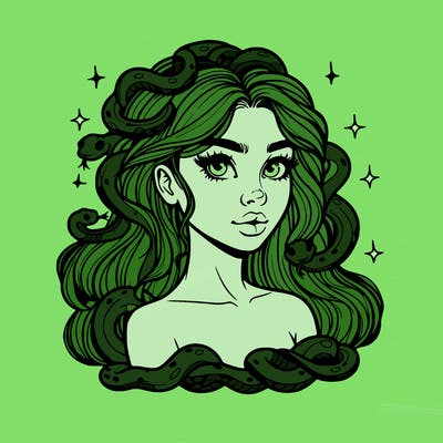 realistic girl with snakes as hair