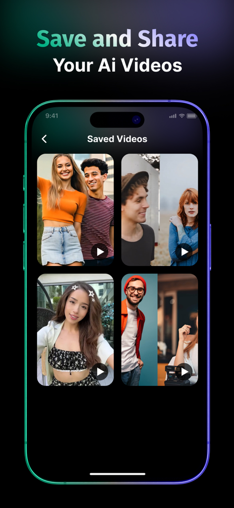 Interface showing the saved videos gallery within the PicVideo AI video generator app
