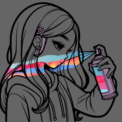 a realistic girl spray painting
