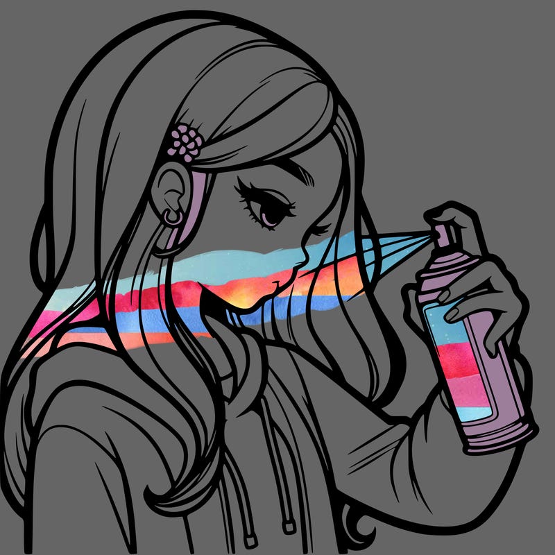 a realistic girl spray painting