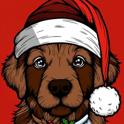 realistic dog with a christmas hat