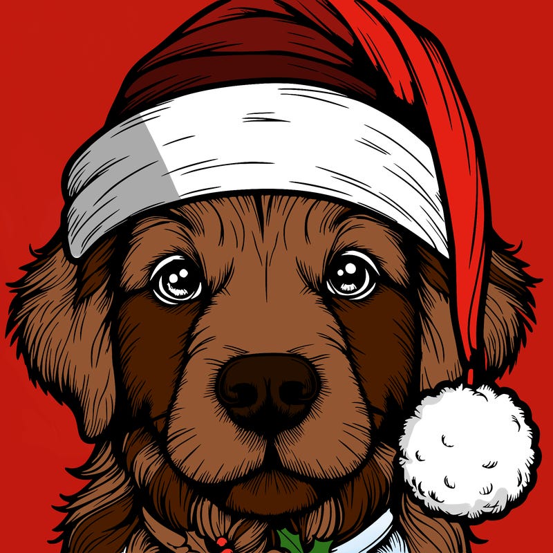 realistic dog with a christmas hat