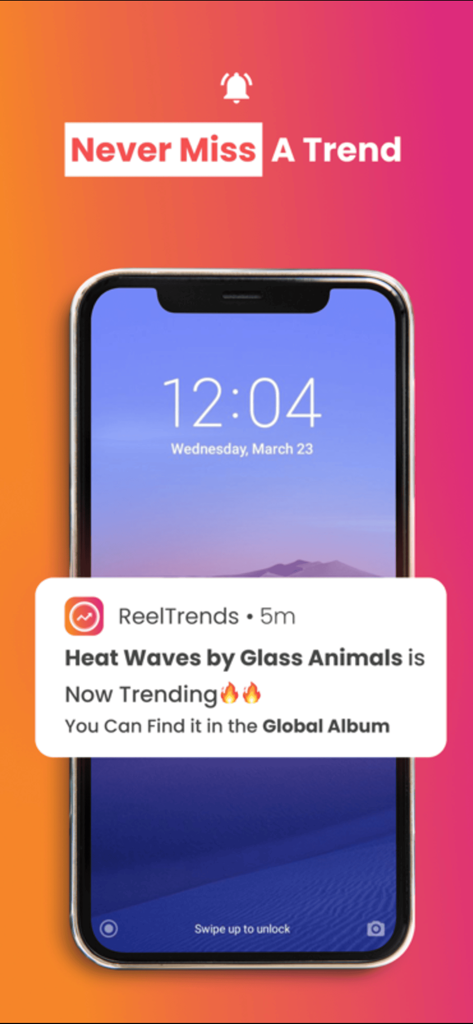 ReelTrends Templates & Sounds - A smartphone notification from ReelTrends about a new trending sound