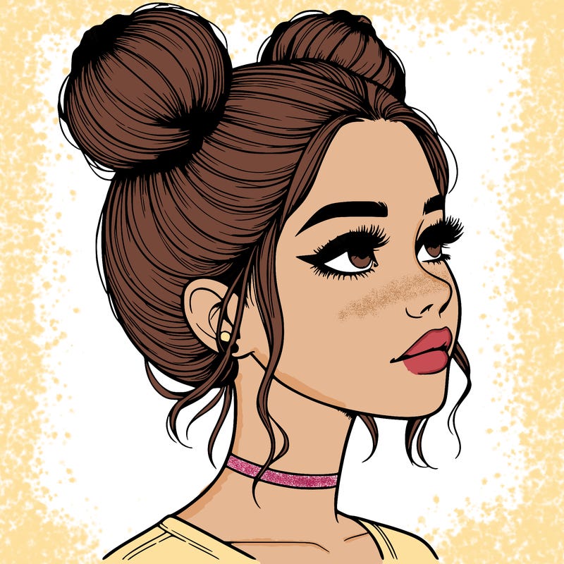 realistic girl with buns on the top of her head