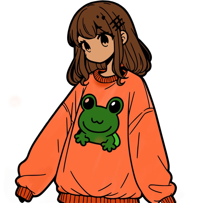girl wearing frogging sweatshirt