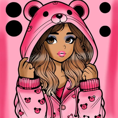 realistic girl in a animal pjs hoodie