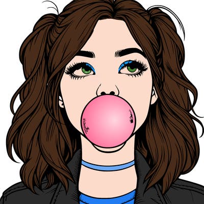 realististic girl blowing bubble -gum