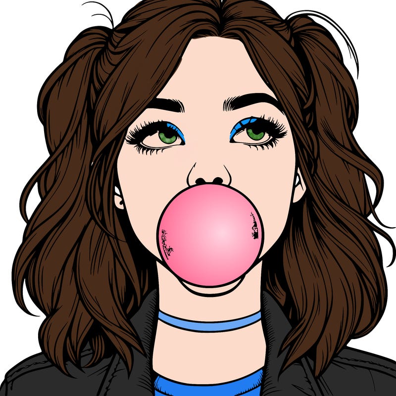realististic girl blowing bubble -gum