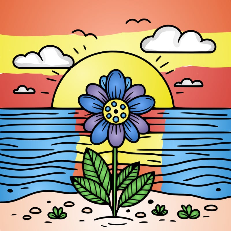 flower with the sunset on a beach