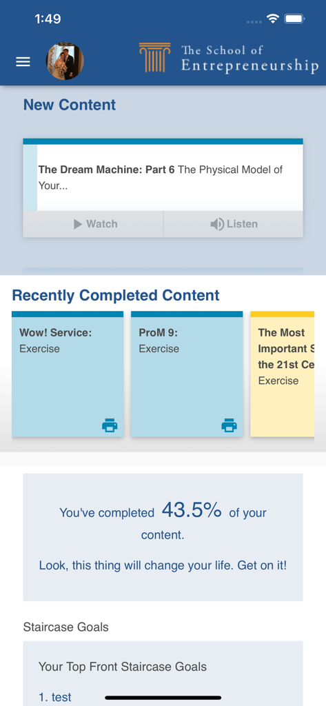 SOE Online - Tableau de bord de l'application SOE Online montrant les modules de formation commerciale et la progression des cours pour les entrepreneurs