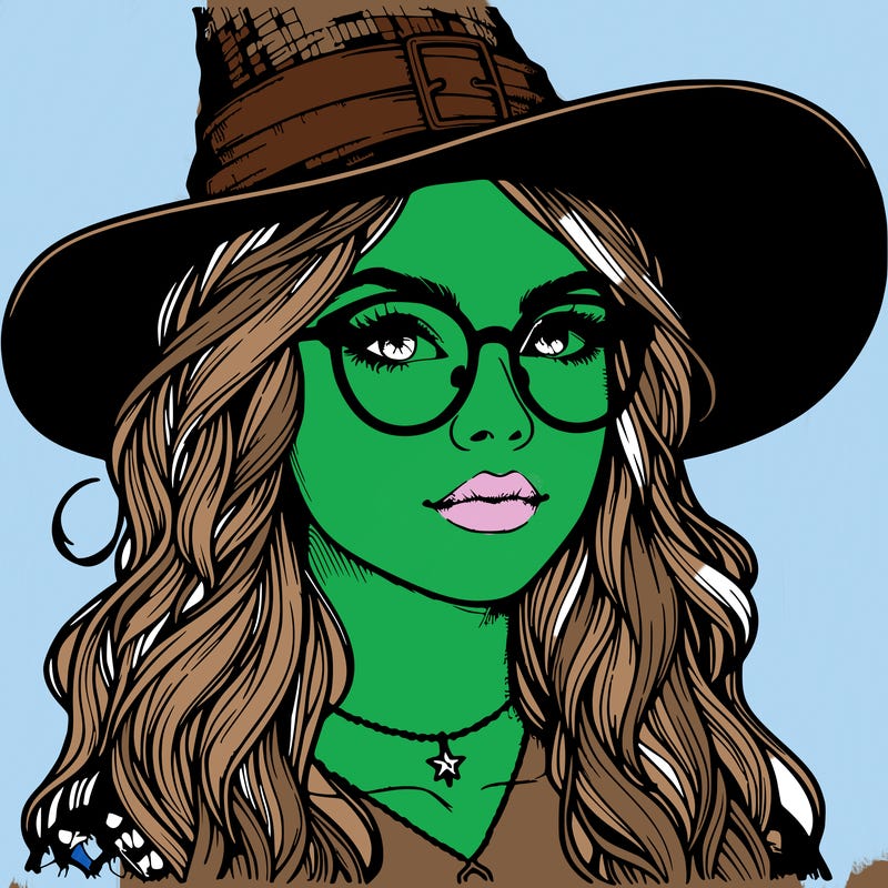 a witch with glasses realistic