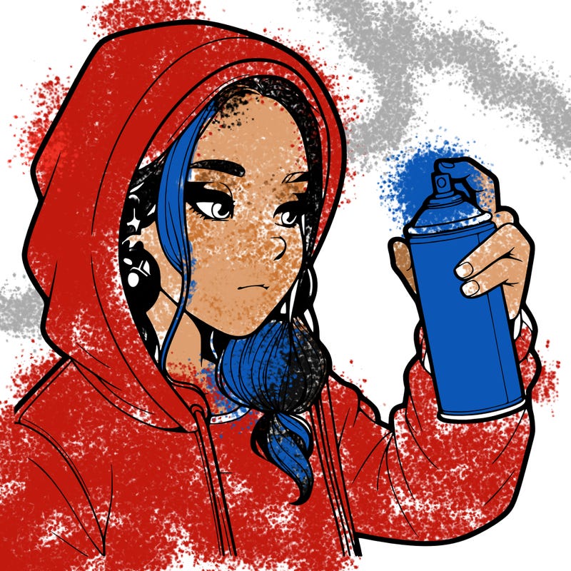 a realistic girl, spray painting