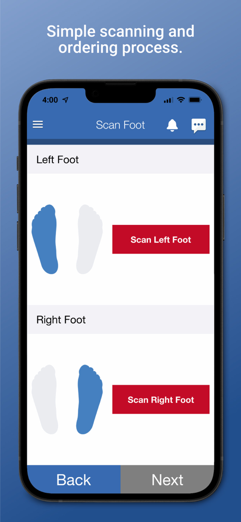 Forward Motion Medical - Foot scanning interface in the Forward Motion Medical app for podiatrists