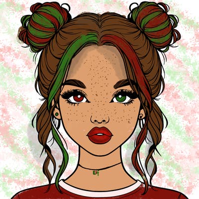 realistic girl with two buns in hair and lips