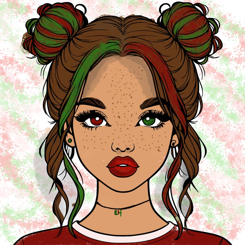 realistic girl with two buns in hair and lips