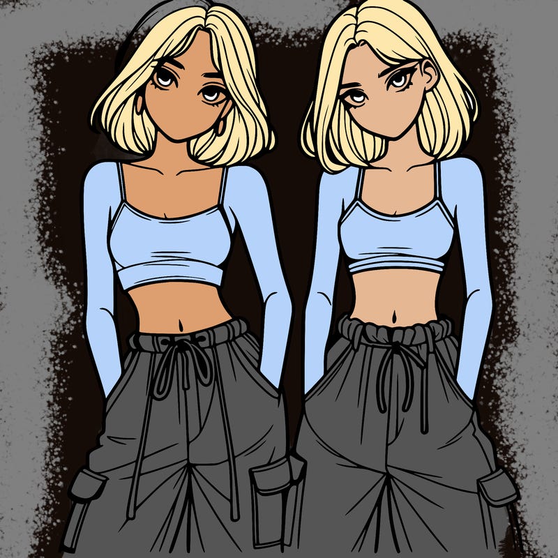 two girls with crop top with baggy pants