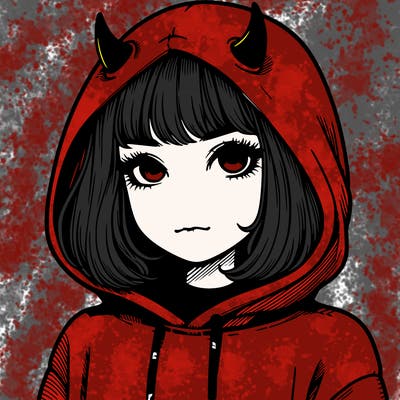 realistic girl with devil hoodie