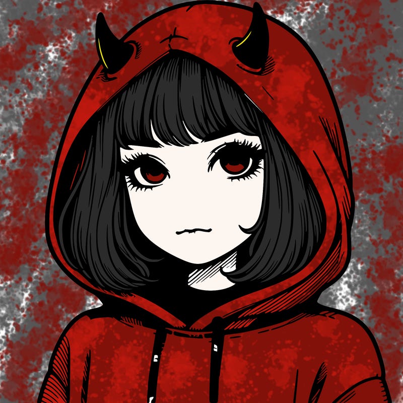 realistic girl with devil hoodie