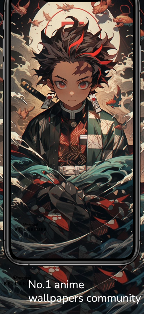 Anime Wallpaper 4k  - Otaku - Smartphone screen displaying a high-quality 4K anime wallpaper of a character from Demon Slayer.