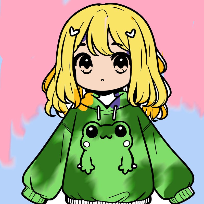 girl wearing frogging sweatshirt