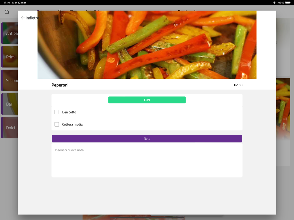 Passepartout Menu Point - Passepartout Menu Point screen showing food item options and notes