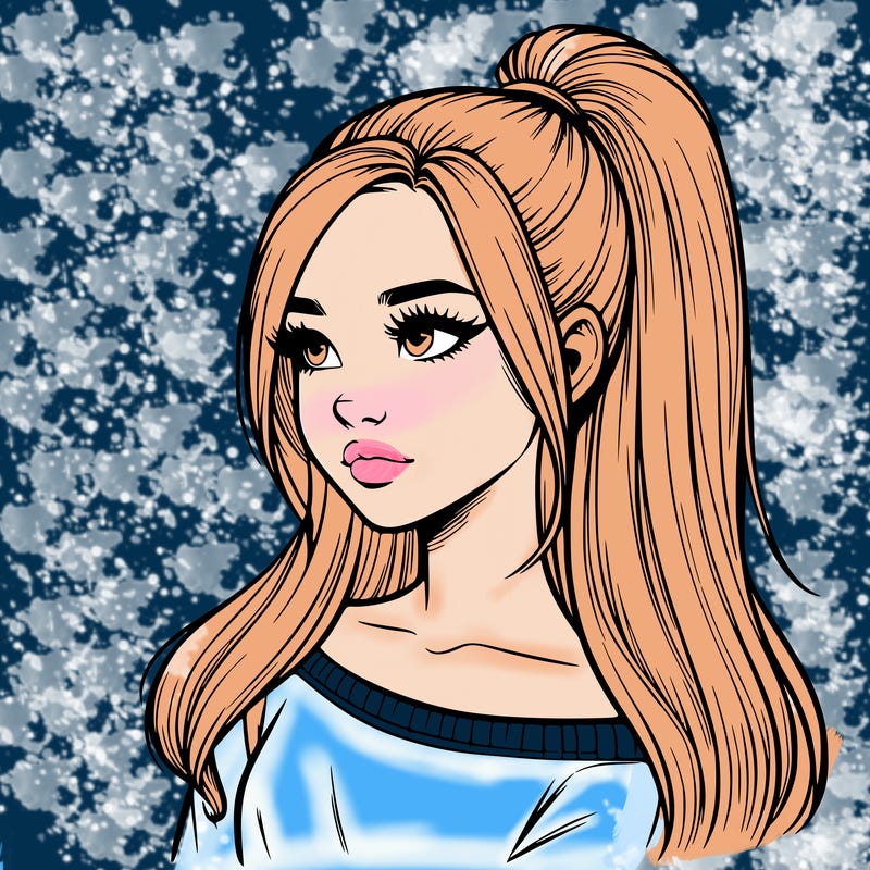 realistic girl with a high ponytail