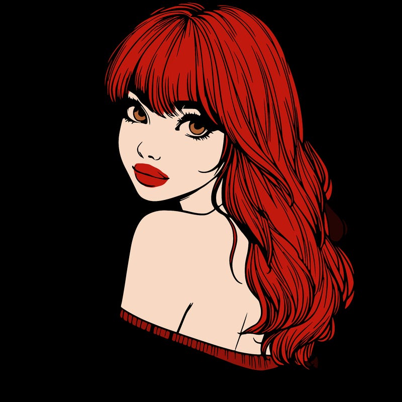 realistic girl with bangs looking over her shoulder