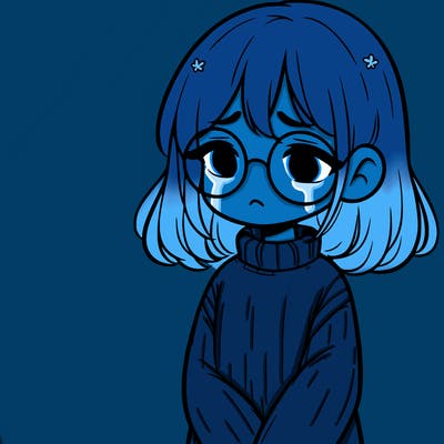 sad girl with glasses in a sweater