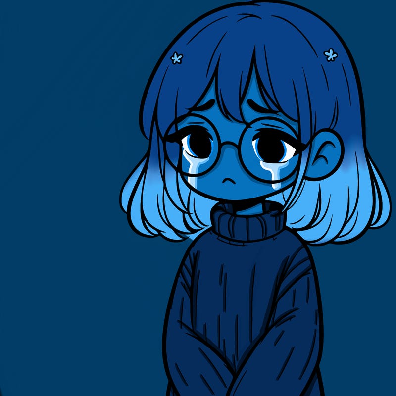 sad girl with glasses in a sweater
