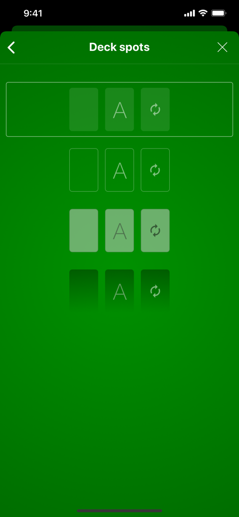 Solitaire The Game - Customization screen for selecting different deck spot styles in Solitaire The Game