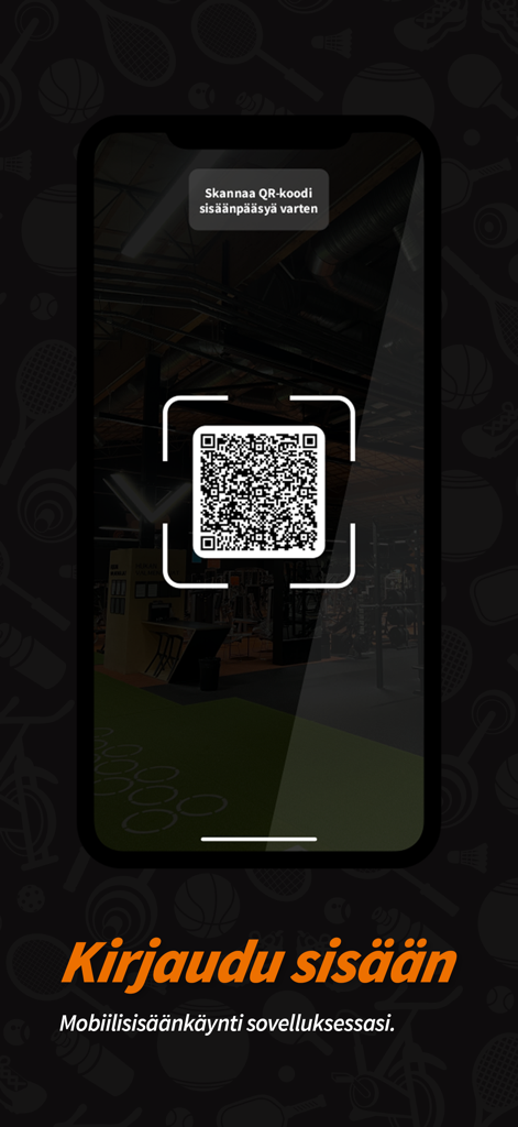Liikuntakeskus Hukka - Smartphone screen with a QR code for mobile gym check in.