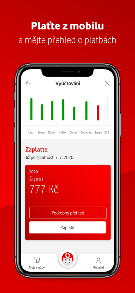 Muj Vodafone app screenshot showing billing history and payment options