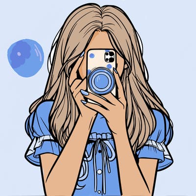 a realistic girl holding her phone taking pictures