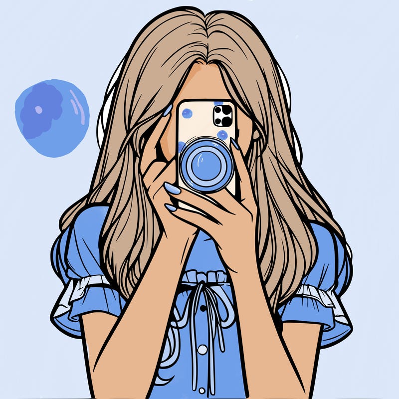 a realistic girl holding her phone taking pictures