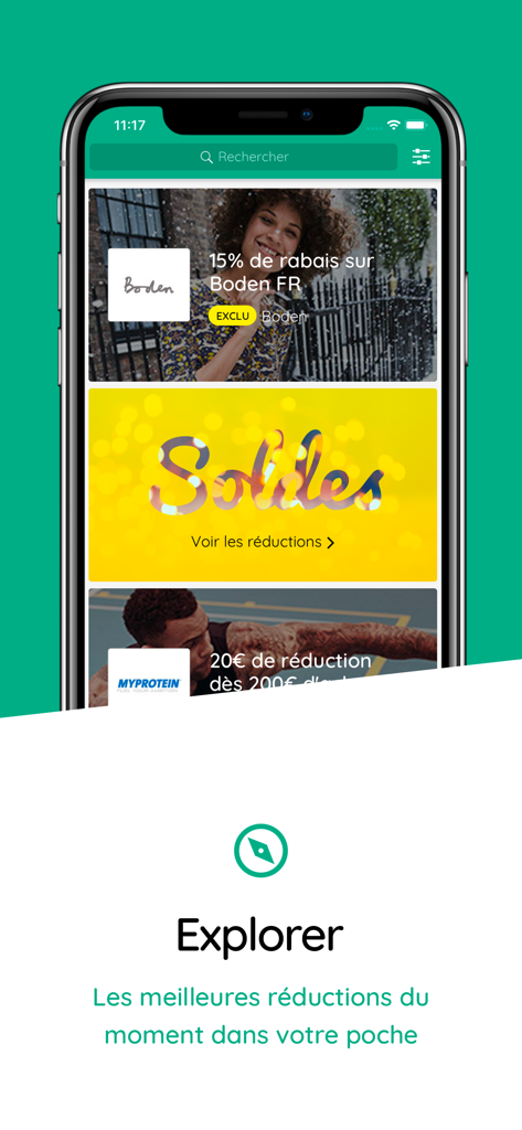 Ma Reduc - Ma Reduc mobile app interface showing various shopping discounts and promo codes.
