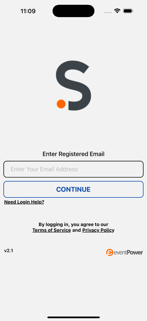 ShoApp - ShoApp login screen with an email input field and continue button for event attendees