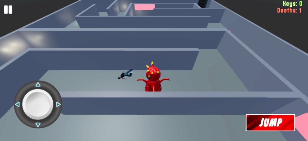 Monster Chase: Maze Runner 3D - A red monster chases a player through a 3D maze in Monster Chase Maze Runner 3D.