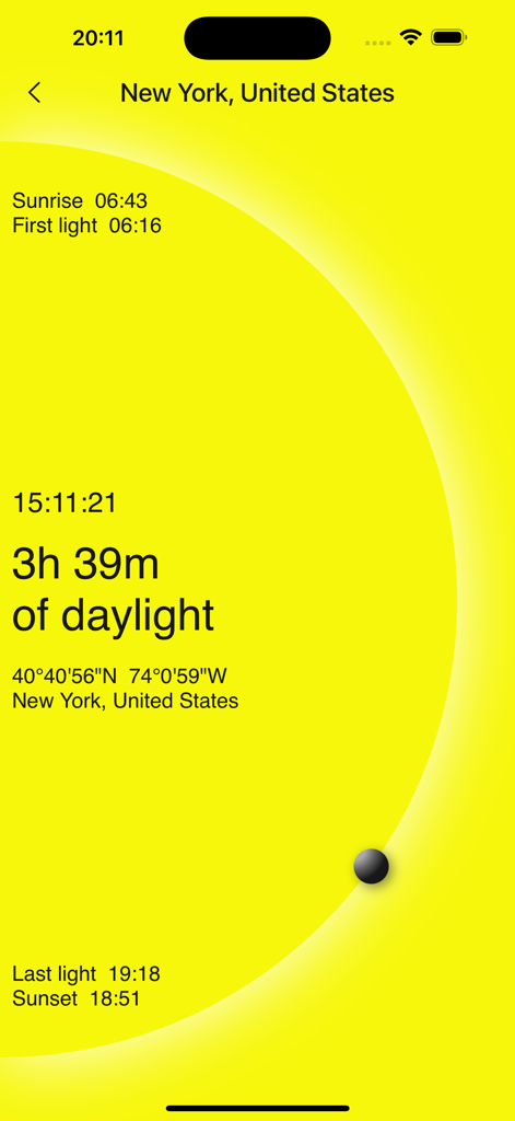 Sunrise Sunset Tracker - Sunrise Sunset Tracker app interface showing daylight duration and solar times for New York