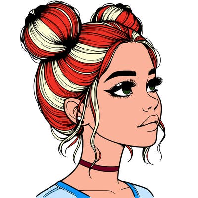 realistic girl with buns on the top of her head